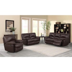 Structure is given a refined look in this three-piece motion set. Includes a reclining sofa