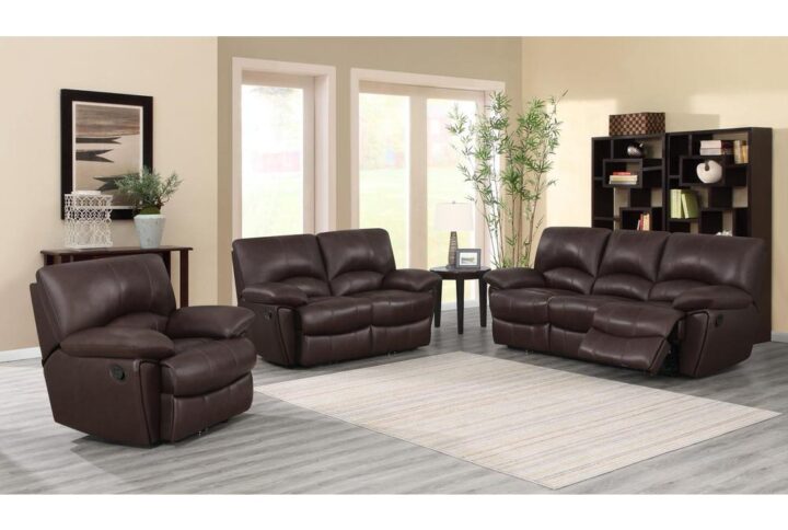 Structure is given a refined look in this three-piece motion set. Includes a reclining sofa