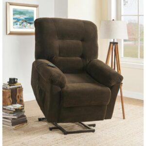 A tailored silhouette stands out and delivers an impressive look for a transitional space. This power lift recliner reflects a blend of smart engineering and elegant personal style. Upholstered in chocolate textured chenille