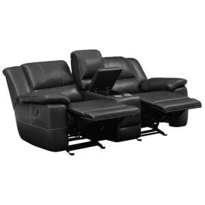 this glider loveseat offers the best of modern engineering and classic styling. Plush pillowy seat back cushioning offers heavenly comfort. With a built-in middle console and a glider recliner