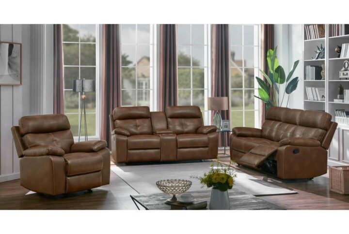 The style of this three-piece motion set elevates casual comfort. The sofa