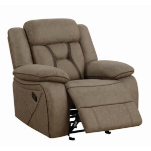 this glider recliner is an instant living room upgrade. Available in multiple colors