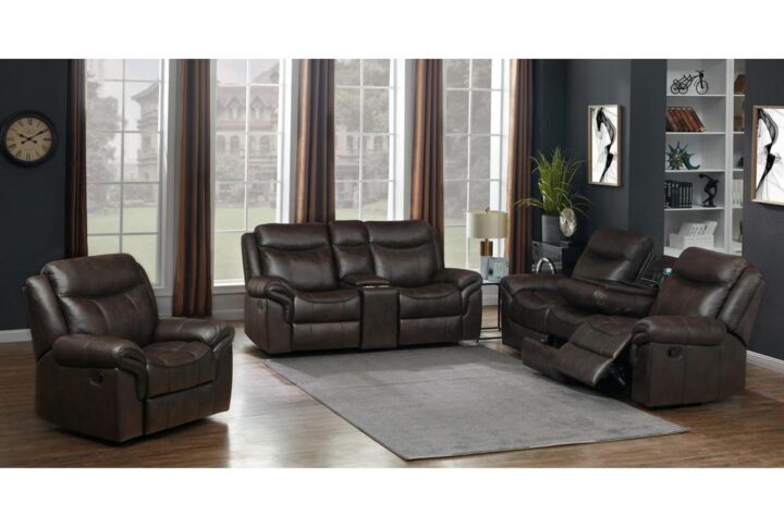 Create a streamlined feel in any modern space with this three-piece motion set. Designed with relaxation in mind