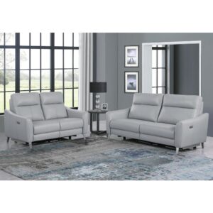 Outfit a modern space with this two-piece power recliner sofa and loveseat. This set is ideal for compact spaces