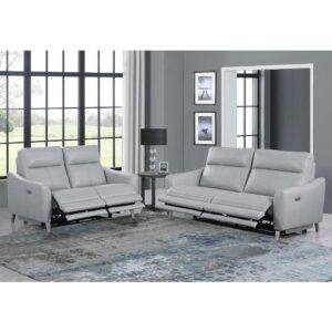 with extended footrests offering the option of more room. Make temperature regulation a source of comfort with cool gel memory foam padding. High legs adorn this sofa with sleek channeling over plush back and seat cushions. Convenient control panels with built-in USB ports enhance its modern functionality.