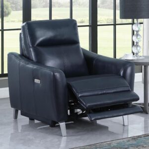 this modern style power recliner invites complete relaxation with a high-leg footrest and plush headrest. Designed with a cool gel memory foam interior that self-regulates with body temperature
