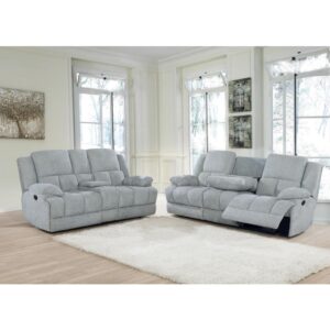 Bring the family over for a big game and enjoy the comfort of this two-piece sofa and loveseat set. With manual reclining mechanisms