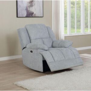 Take it easy in your new power glider recliner. Padded cushioning on the backrest makes it easy to kick back with your choice of manual or power reclining mechanism. Overstuffed arms ensure you stay cozy through any movie or game day. The gliding function creates the ultimate comfort experience. Use this piece to enhance modern living areas and dens.