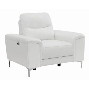 white leather match power recliner.  Its plush