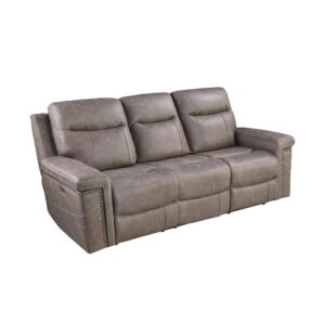 Bring your family room into the twenty-first century with this power^2 reclining sofa. Quality performance micro denier with the look of genuine leather features rich upholstery details like individually applied nailhead trim. Dual power controls offer individually customizable positioning of recline and headrest supports for untouched comfort. Plush Crisper cushioning offers ultimate support for supreme relaxation. Handy USB ports keep your electronic devices close at hand while charging.