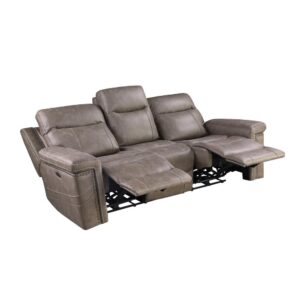 Bring your family room into the twenty-first century with this power^2 reclining sofa. Quality performance micro denier with the look of genuine leather features rich upholstery details like individually applied nailhead trim. Dual power controls offer individually customizable positioning of recline and headrest supports for untouched comfort. Plush Crisper cushioning offers ultimate support for supreme relaxation. Handy USB ports keep your electronic devices close at hand while charging.