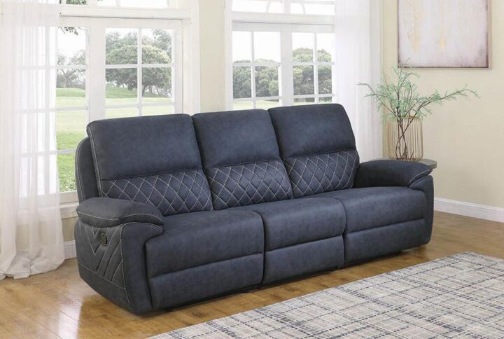Dare to choose this 3-piece motion sectional with a diamond print pattern on the backrest. Beautifully modern while still blending with transitional style living areas