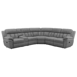 this expansive six-piece modular sectional seats up to five people. Wrapped in a charcoal performance chenille