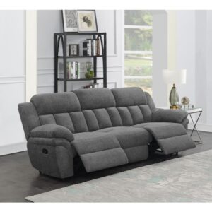 the sofa encourages rest and rejuvenation in inviting style. Charcoal upholstery delivers a smooth