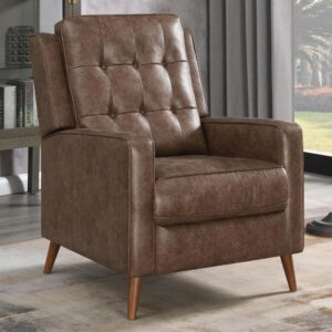 Covered in a brown Performance microfiber that gives a leather-like appearance