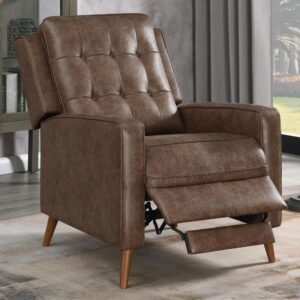 this mid-century modern recliner boasts style and functionality. Designed as a manual push back recliner