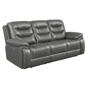 along with striking diamond stitched details. As a power reclining sofa wrapped in a performance leatherette
