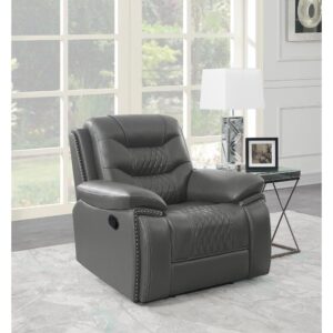 This casual manual recliner is wrapped entirely in a smooth