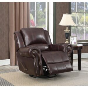 the sleek top grain leather match upholstery warms up classic spaces. Traditional design is showcased in the metallic nail head trim. Plush cushions offer head and lumbar support. Luxurious and comfortable
