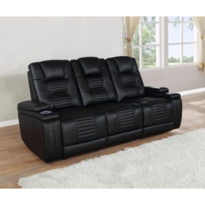 Every entertainment space needs the addition of this black power sofa. With performance-grade leatherette