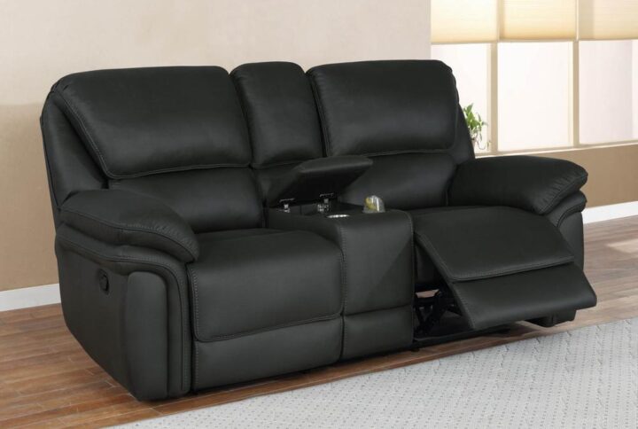 A cozy motion loveseat with console is ready to complete your living space. Lift up the console and reveal convenience storage space within. Conveniently placed cupholders keep drinks on hand
