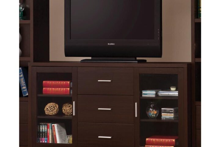 This handsome TV console is the perfect blend of convenience and class. Its large