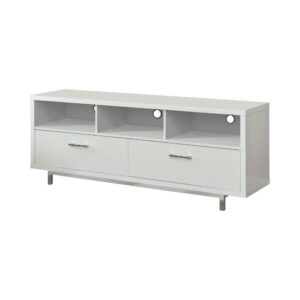 this TV console exudes updated style. The dazzling shine of chrome combines with a crisp