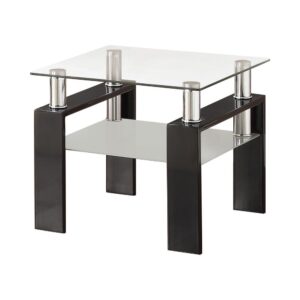 modern edge to your living room's decor. This elegant end table boasts a cool