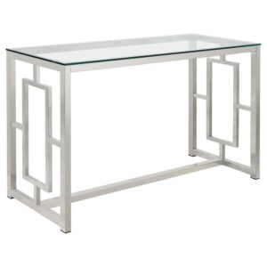 Elevate the look of a living room or entryway with an elegant touch of modern glamour. The gorgeous metal frame of this chic sofa table is designed with bold