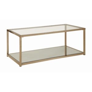 clean lines. Table top and shelf underneath are made of glass and provide room for accessories like decorative vases and knickknacks. The table frame has a handsome chocolate chrome finish that's stylishly understated. It's an attractive centerpiece to the living room or den that's sure to please.