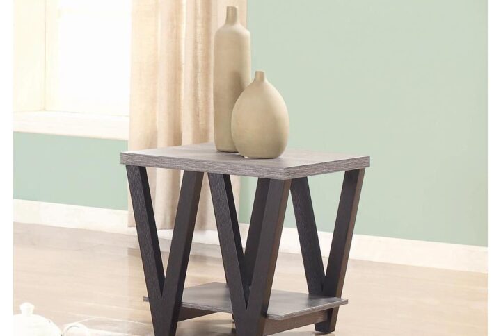This end table has a mid-century modern style with an eye-catching twist. First