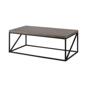 this table is complete with geometric shapes in the base. Marry rustic charm with modern industrialism in the combination of sleek metal and warm wood. The open frame is complete with deep hues that add structure and an airy feel to spaces. Complement a variety of motifs with the neutral tones from the legs and top.