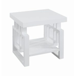 this interesting white end table looks great in a variety of spaces. Sleek and smooth