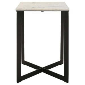 perfect for infusing some energy into your casual space. The Tobin end table and its contrasting palette becomes a focal point in any living room or bedroom. Feast your eyes on a crisply structured thin black finish metal base forming an eye-catching crisscross profile. Embellished with a marble top offering variations of white and touches of gray