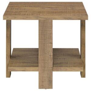 offering a place to display and serve as needed. This square end table is built of mango finish wood products with an authentic rough sawn look. Rustic and inviting