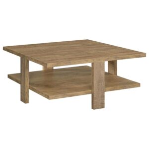 Make a change in your casual space with a coffee table reflecting a perfect blend of structure and nature. Built of wood products and given a mango finish