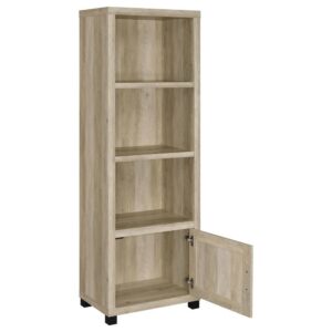 the Sachin media tower saves precious space in your compact or large living space. Make the most of a rustic look with a tower built of wood products with engineered veneer. Earth-inspired finishes mesh with most surroundings. Four storage compartments and three fixed shelves behind one side-open door invite media