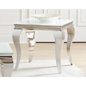 Shining finishes and curvy legs make this contemporary end table a truly chic furniture piece. Timeless by design