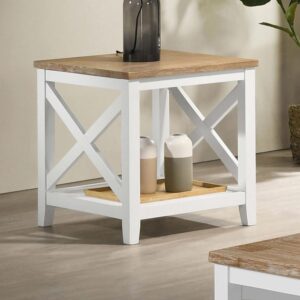 Instill rustic style with a charming two-tone end table that complements casual decor to perfection. From farmhouse to cottage to coastal