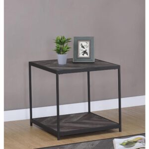 Draw eyes to the textural element in this rustic industrial end table from the Beckley collection. Crisp