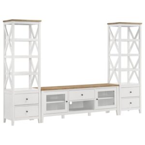 Enhance your TV viewing experience with this versatile entertainment center that combines rustic farmhouse