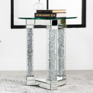 Instantly elevate your living room seating area with this stunning modern glam end table. Silver