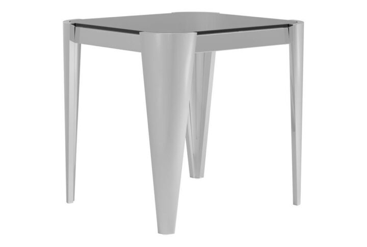 Add the perfect accessory to your living space with a contemporary end table. This modern table is crafted with a blend of hues and materials to pair well with any room decor. The square top features a grey tempered glass top ideal for your favorite table lamp. The frame and stylishly tapered legs are crafted of stainless steel in a lustrous silver finish. Altogether