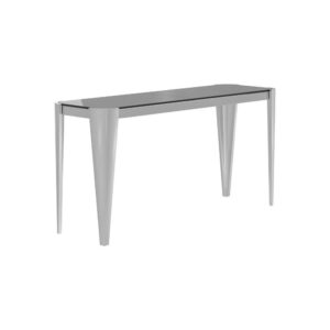 Express your style with a contemporary sofa table. This modern table features a blend of tones and materials that lights up a room or front entry and pairs well with any modern decor. The rectangular top features a grey tempered glass perfect for displaying pictures