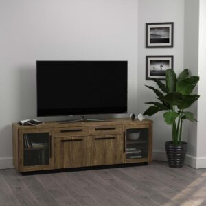 Keep home entertainment essentials neatly organized and in one place. With four drawers and two large cabinets built in