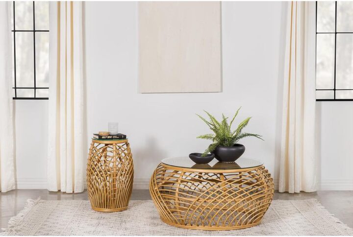 Celebrate casual island ambiance with the natural materials and engaging design of a modern coastal coffee table. Woven rattan creates a dynamic patterned silhouette