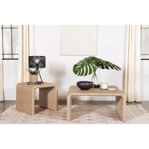 Elevate your boho-inspired living room seating area with this mid-century modern rattan end table