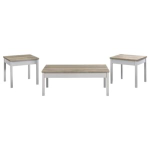 An updated version of farmhouse style is soft and easy on the eyes as this three-piece wood coffee table set is a viable option for your family room or living room. Casual and yet nicely designed