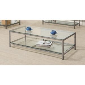 Add a classic to tie together pieces of a contemporary seating group. This glass coffee table offers a stylish