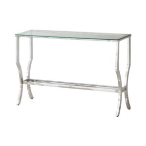 the rectangular glass top is great for adding an open and airy feel. The bright and reflective shine of metallic bliss gives this modern piece its chic personality. Delicately curved